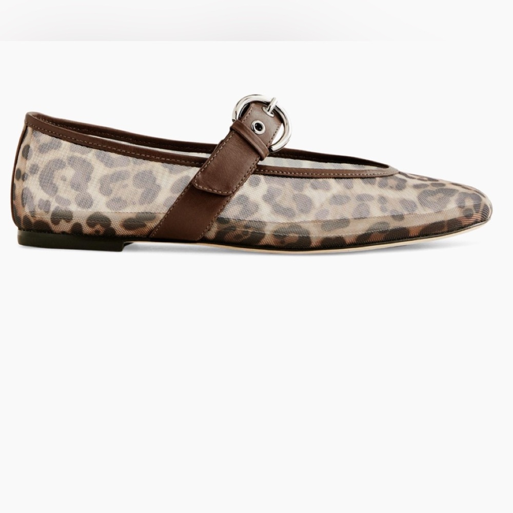 Reformation Bethany Leopard Mesh Mary Jane Ballet Flats 5.5